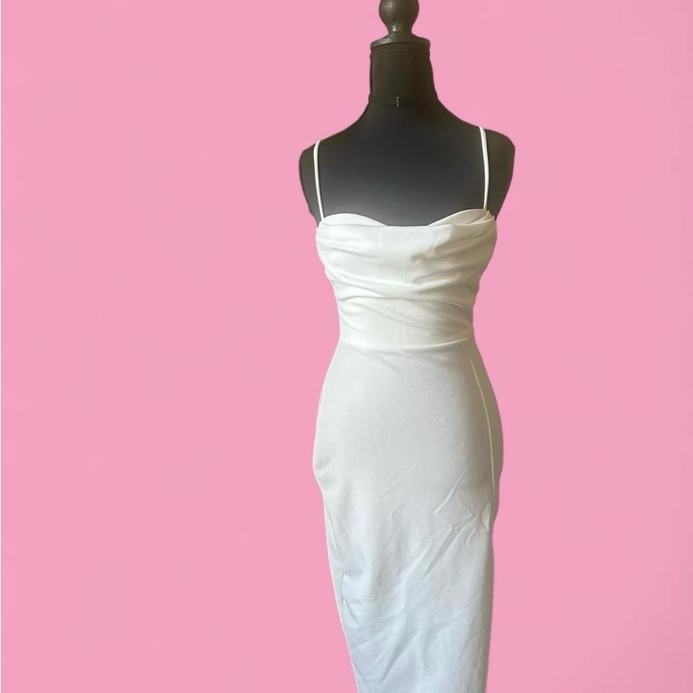 Windsor White Midi Ruche Dress